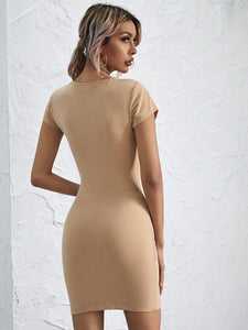 Seam Front Solid Bodycon Dress freeshipping - Kendiee