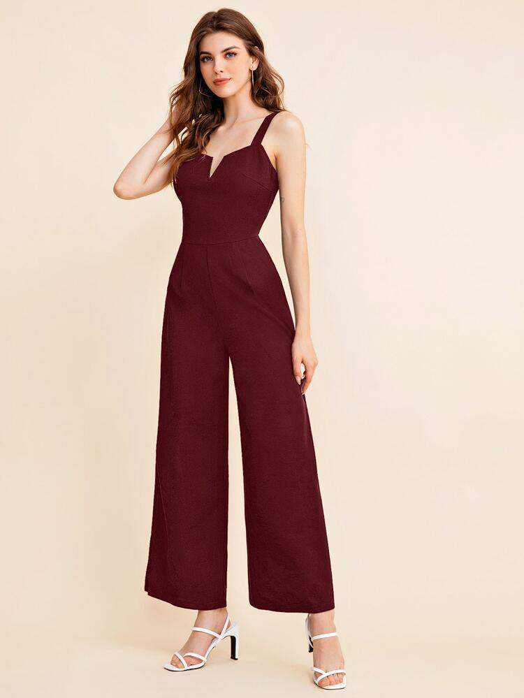 Notch Neck Solid Slip Jumpsuit freeshipping - Kendiee