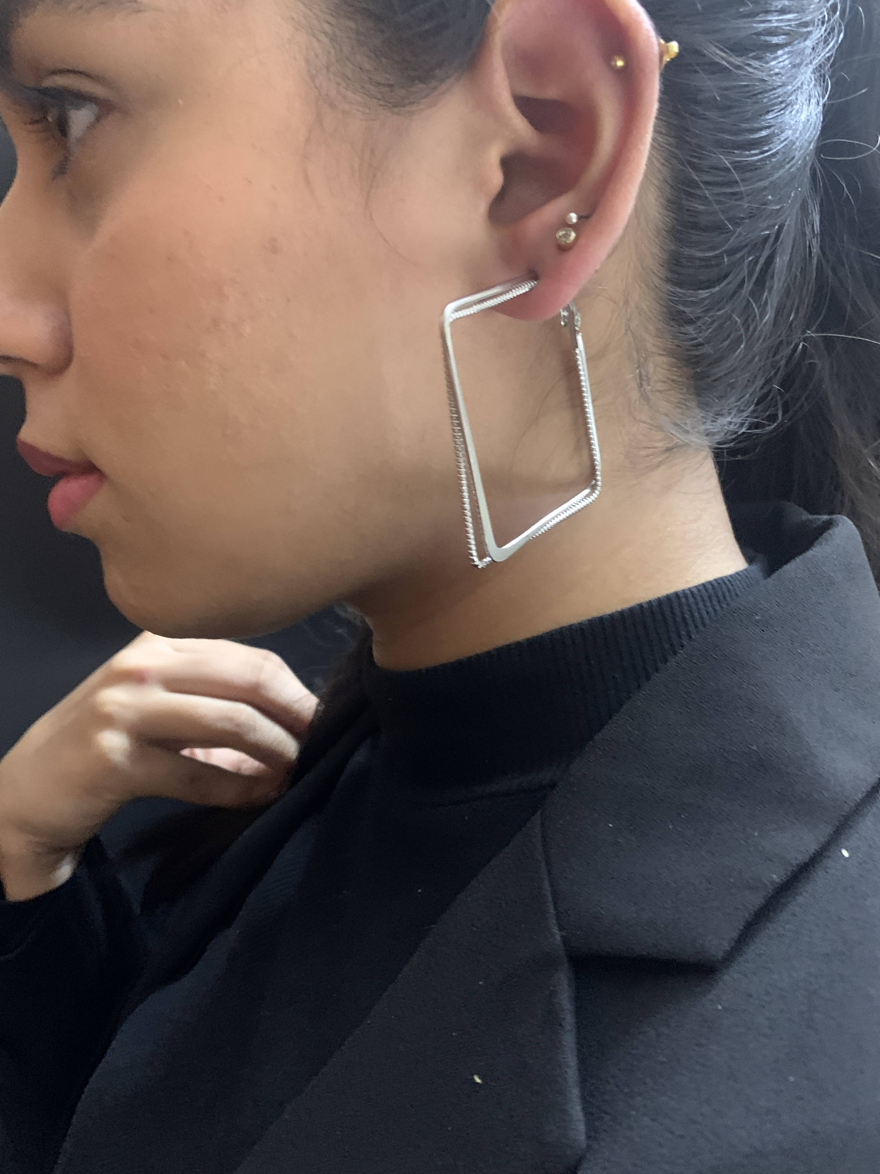Trendy Silver Square Large Earrings